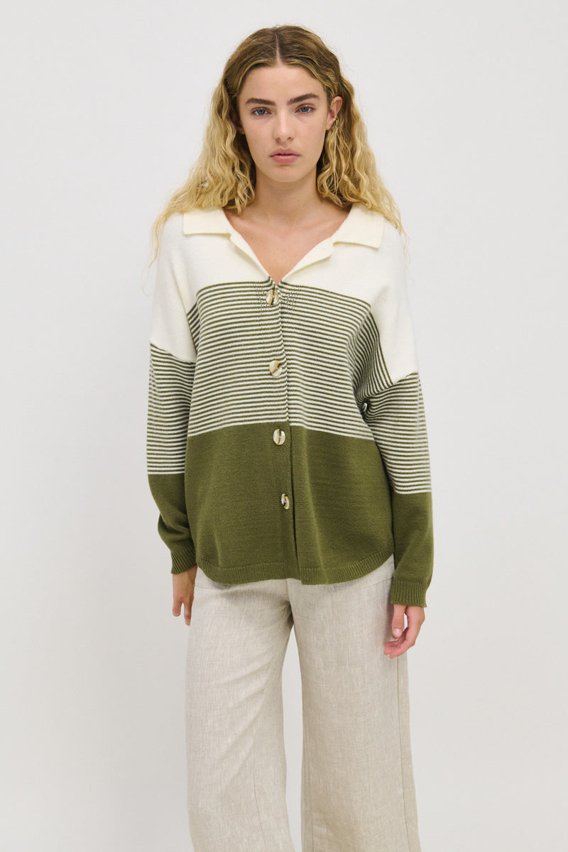 Stripe Knit Shirt - Khaki
