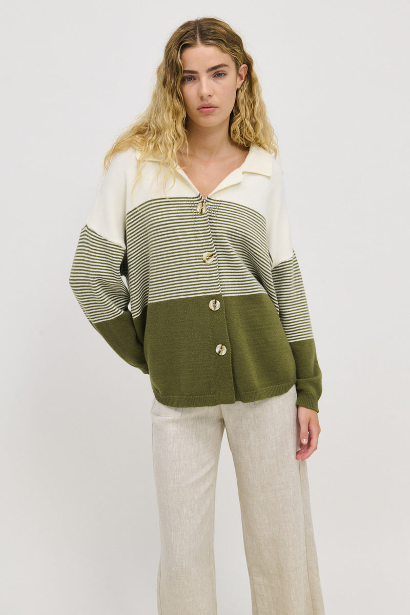 Stripe Knit Shirt - Khaki