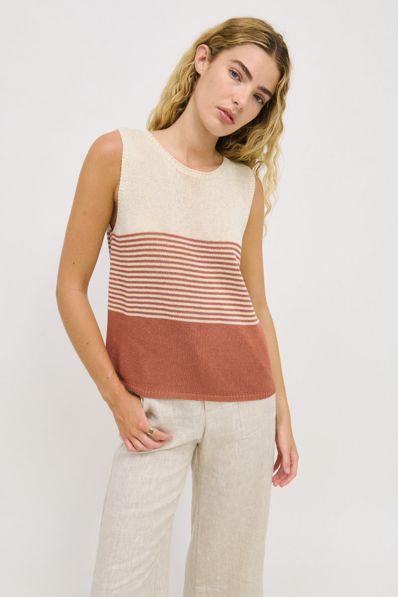 Emma Stripe Tank - Terracotta