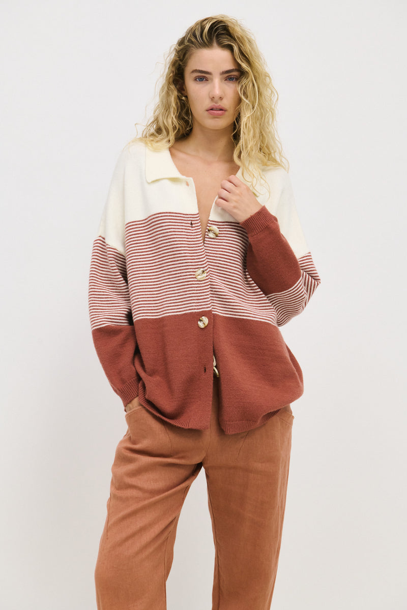 Stripe Knit Shirt - Terracotta