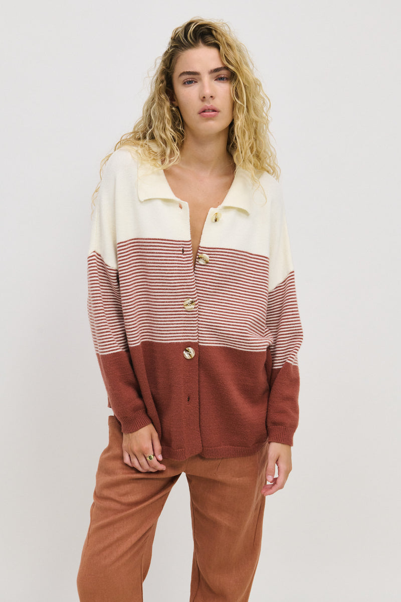 Stripe Knit Shirt - Terracotta