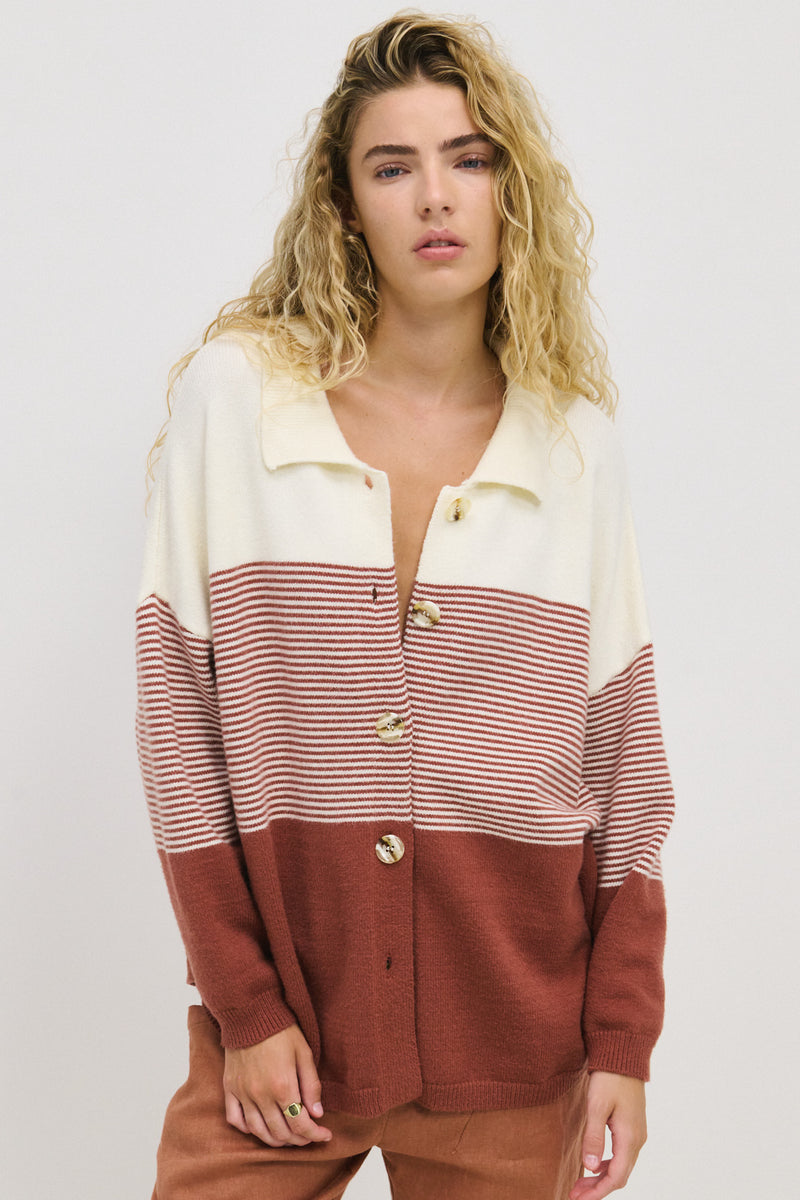 Stripe Knit Shirt - Terracotta