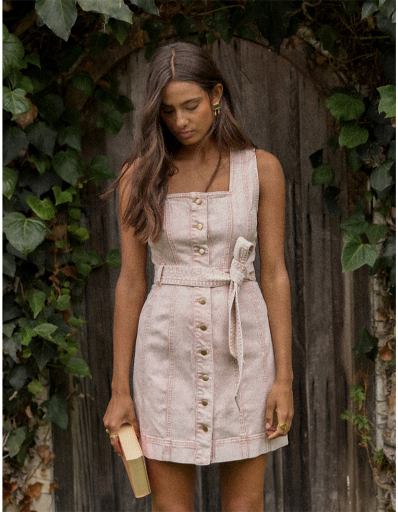 DAHLIA DENIM PANEL MINI DRESS