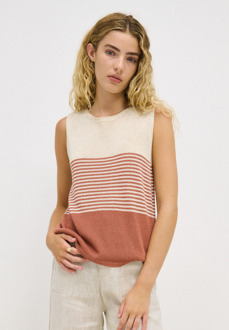 Emma Stripe Tank - Terracotta