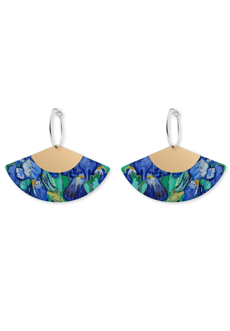 Van Gogh Irises Layered Fan Hoop Earrings